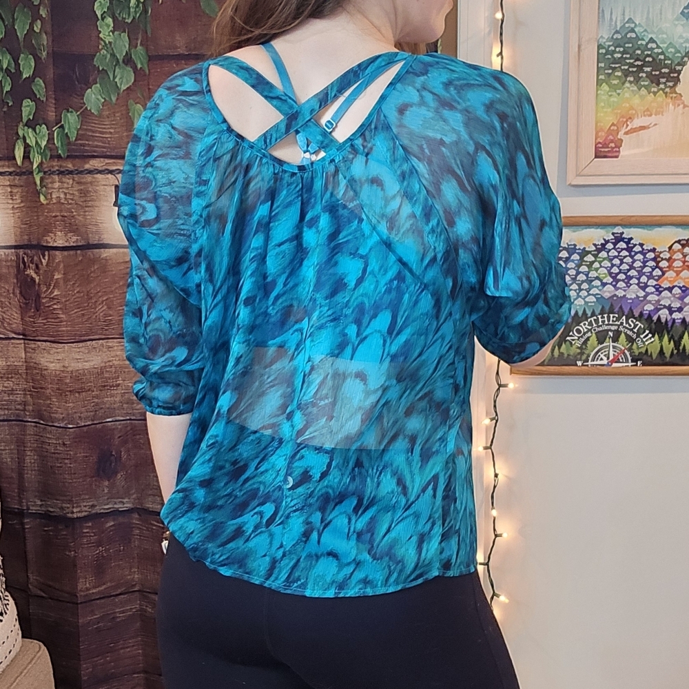Blue Patterned Women's Top - Picture 3 of 7